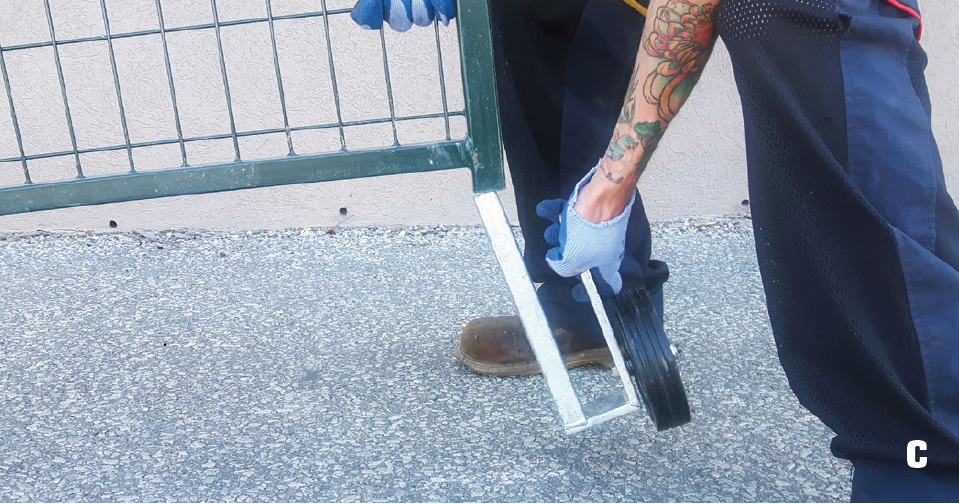 Fence Guy sliding gate wheel into post of fence panel