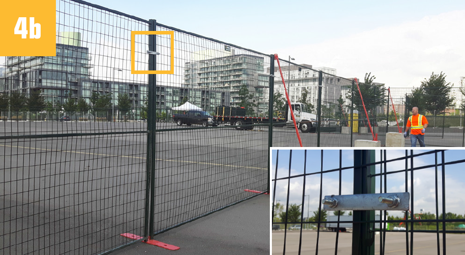 A line of Modu-Loc fence panels connected with u-bolts