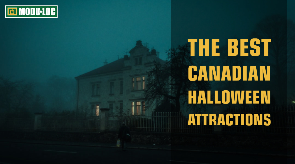 Image of a spooky haunted house, with the title "The Best Canadian Halloween Attractions"