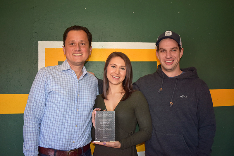 Joanna Bieda accepting the Kuchurean Memorial Award